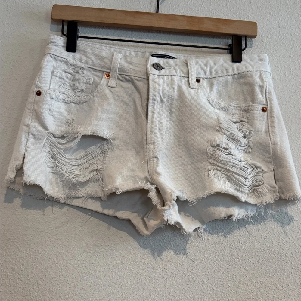 Abercrombie & Fitch Light Denim Distressed Shorts